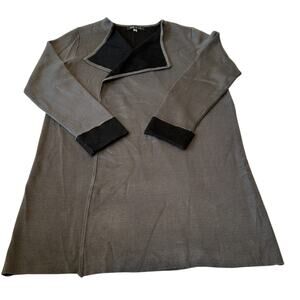 August Silk Sweater Women's Cardigan Gray/Black Size M Long Contrasting Trim
